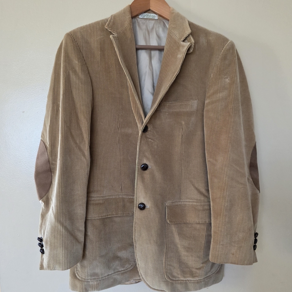 VTG Orvis Corduroy Tan Sport Coat Blazer 38R USA Elbow Patches Heritage Academia
